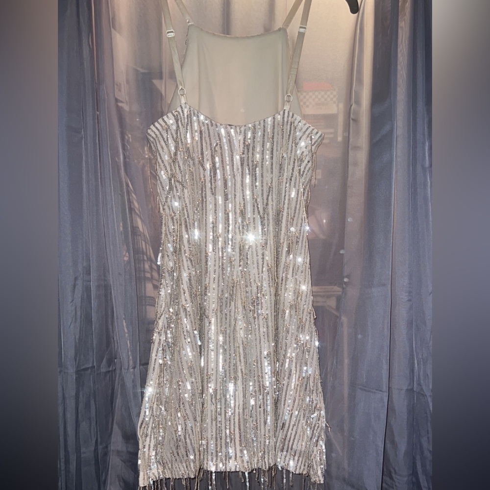 Champagne/ Gold Sequin Tassel Cocktail Dress